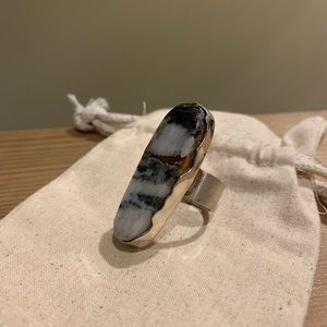 Black and white marble/ copper ring.